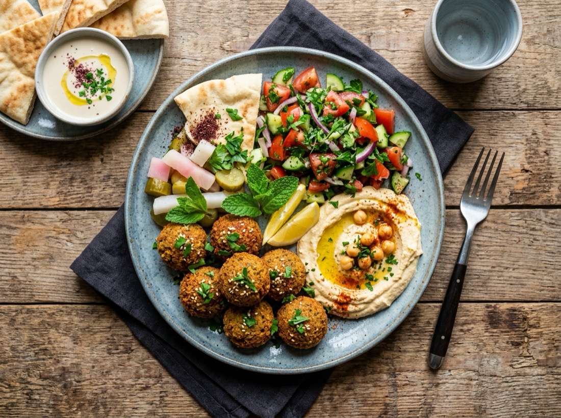 Falafel mit Hummus und Salat